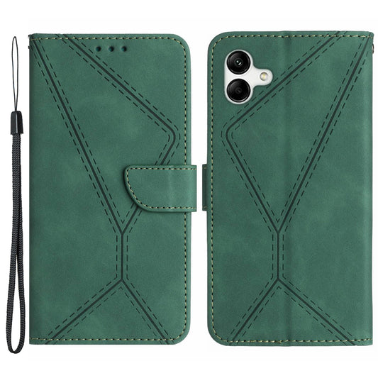 HT05 Imprinted Line Phone Case for Samsung Galaxy A04e 4G / M04 4G / F04 4G Wallet Stand Skin-touch PU Leather Cover