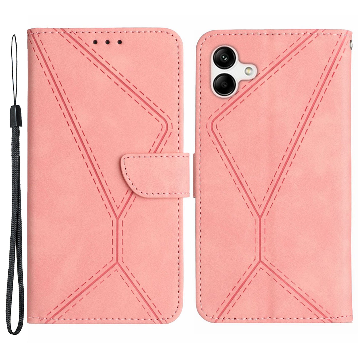 HT05 Imprinted Line Phone Case for Samsung Galaxy A04e 4G / M04 4G / F04 4G Wallet Stand Skin-touch PU Leather Cover