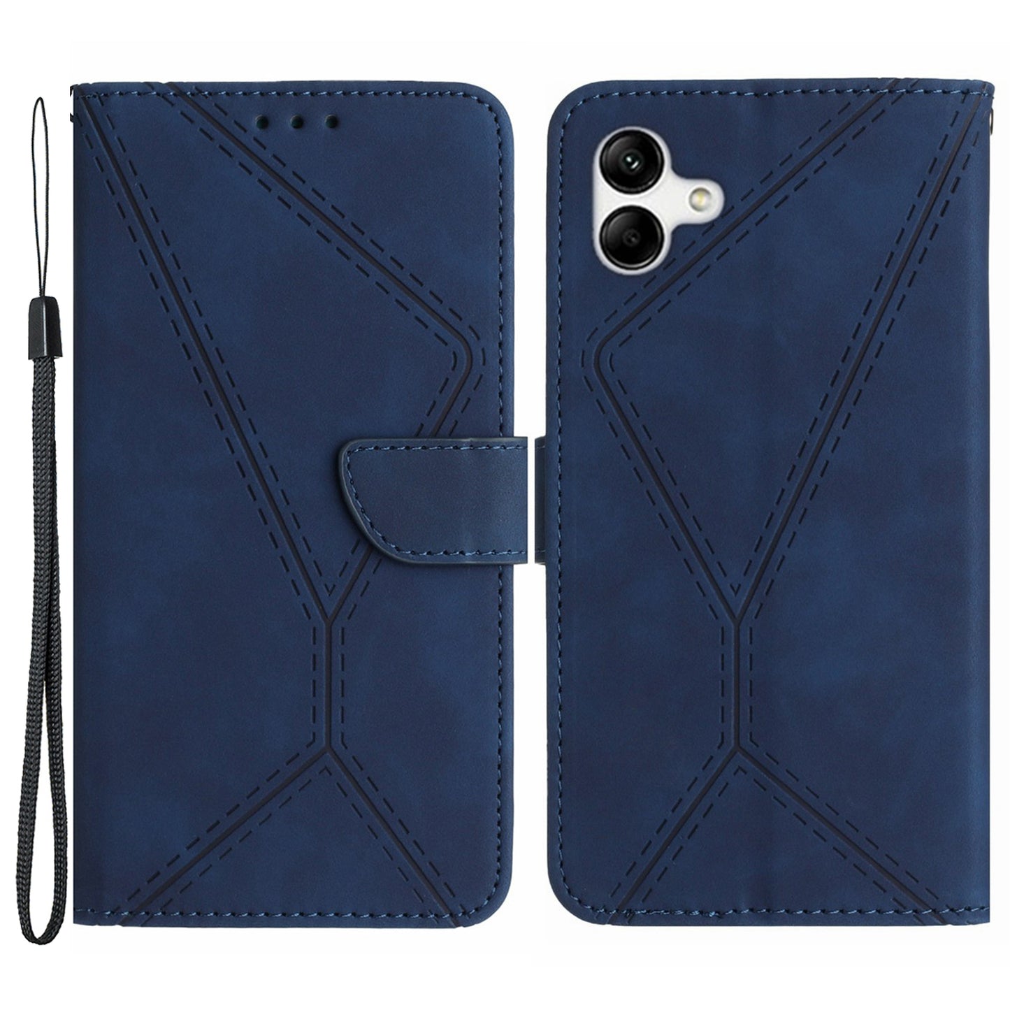 HT05 Imprinted Line Phone Case for Samsung Galaxy A04e 4G / M04 4G / F04 4G Wallet Stand Skin-touch PU Leather Cover