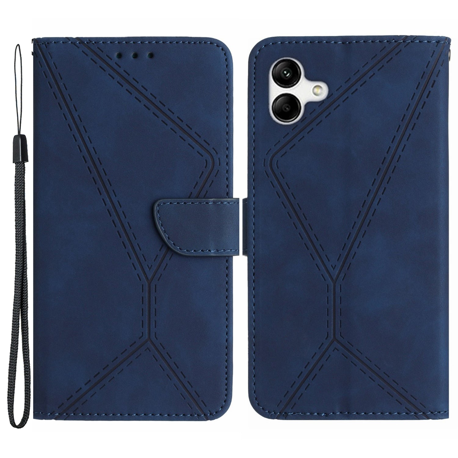 HT05 Imprinted Line Phone Case for Samsung Galaxy A04e 4G / M04 4G / F04 4G Wallet Stand Skin-touch PU Leather Cover