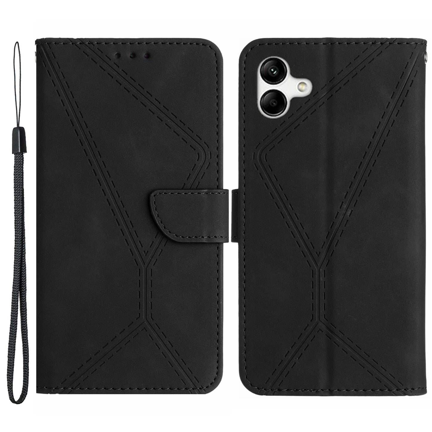 HT05 Imprinted Line Phone Case for Samsung Galaxy A04e 4G / M04 4G / F04 4G Wallet Stand Skin-touch PU Leather Cover