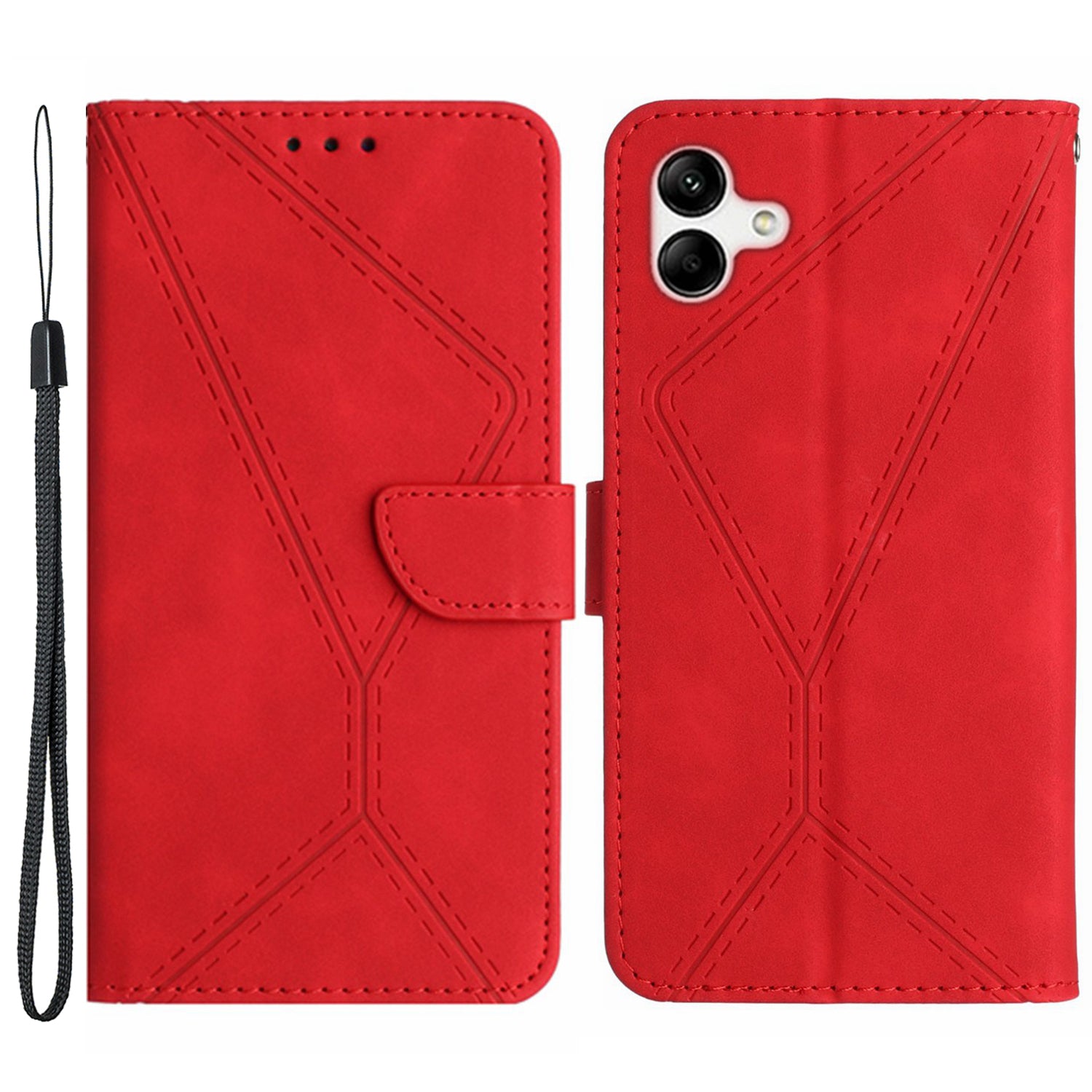 HT05 Imprinted Line Phone Case for Samsung Galaxy A04e 4G / M04 4G / F04 4G Wallet Stand Skin-touch PU Leather Cover