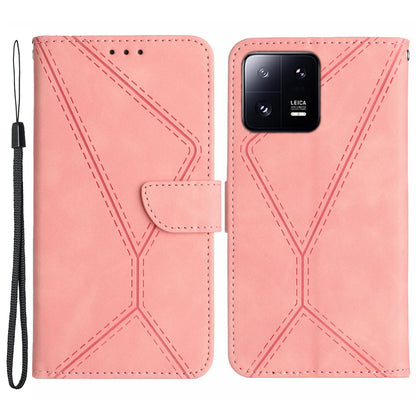HT05 Skin-touch Phone Case for Xiaomi 13 Pro 5G PU Leather Flip Cover Anti-Drop Wallet Phone Shell with Strap
