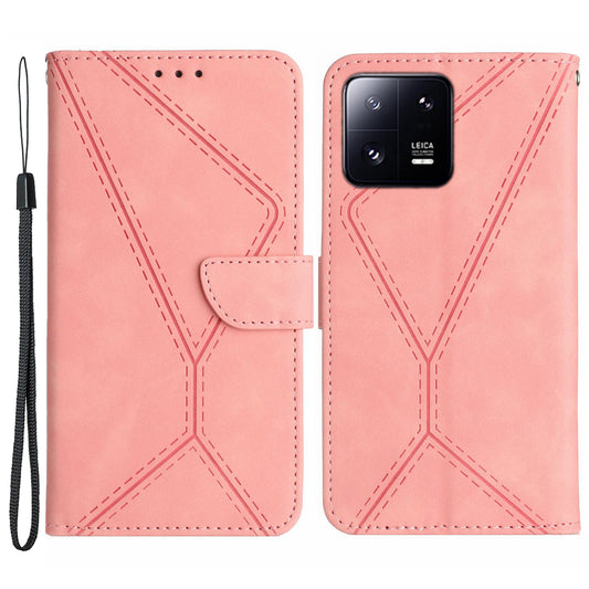 HT05 Skin-touch Phone Case for Xiaomi 13 Pro 5G PU Leather Flip Cover Anti-Drop Wallet Phone Shell with Strap