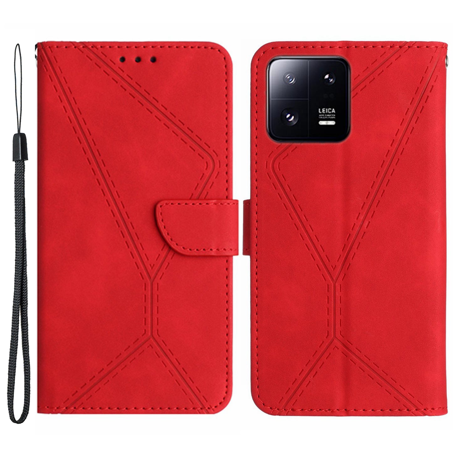 HT05 Skin-touch Phone Case for Xiaomi 13 Pro 5G PU Leather Flip Cover Anti-Drop Wallet Phone Shell with Strap