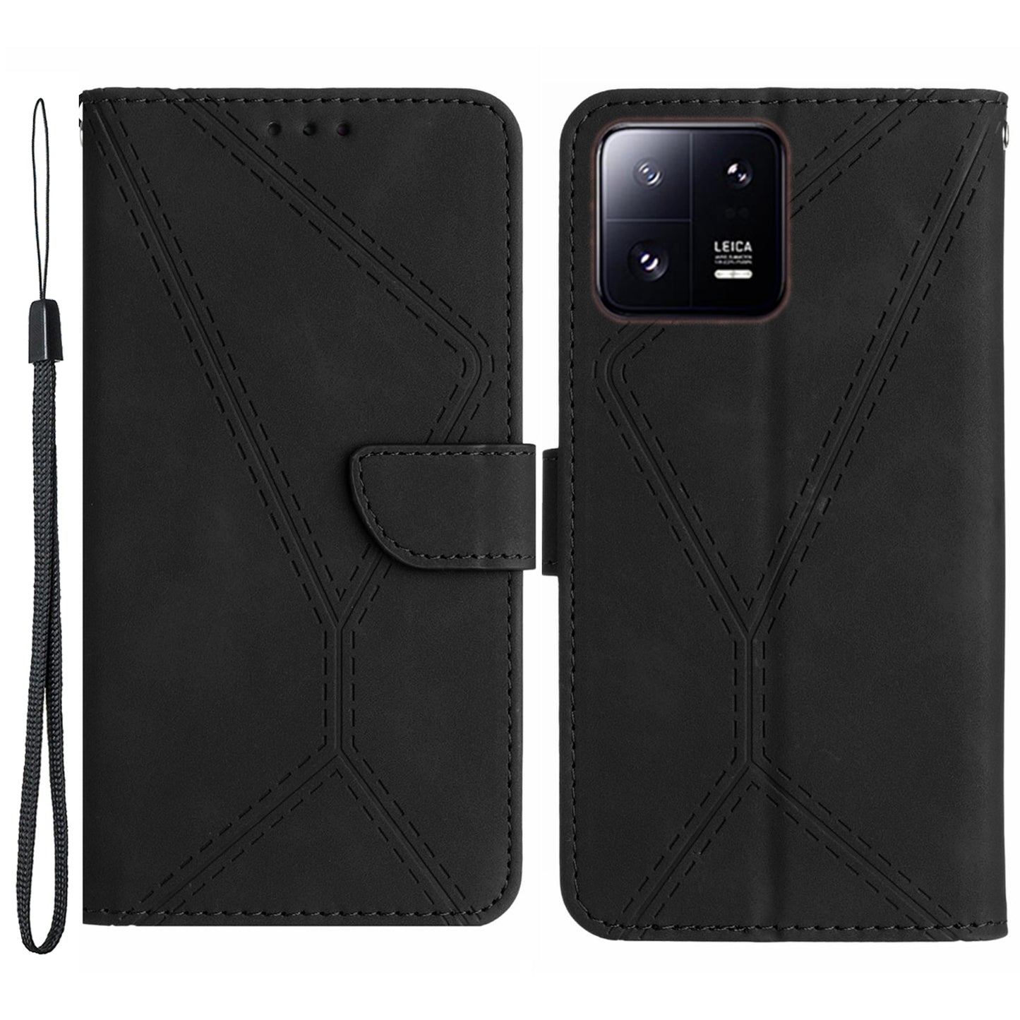HT05 Skin-touch Phone Case for Xiaomi 13 Pro 5G PU Leather Flip Cover Anti-Drop Wallet Phone Shell with Strap