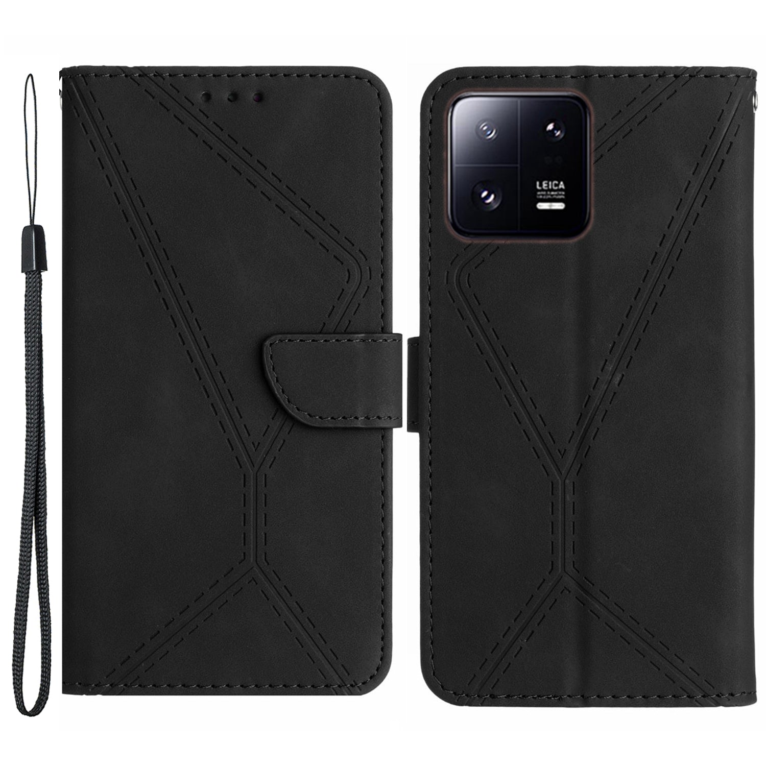 HT05 Skin-touch Phone Case for Xiaomi 13 Pro 5G PU Leather Flip Cover Anti-Drop Wallet Phone Shell with Strap