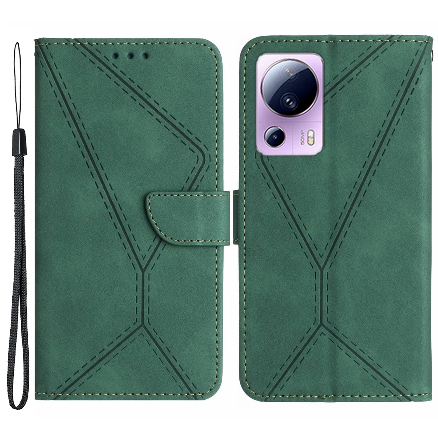 HT05 Phone Case for Xiaomi 13 Lite / Civi 2 5G Leather Flip Cover Skin-touch Wallet Shell with Strap