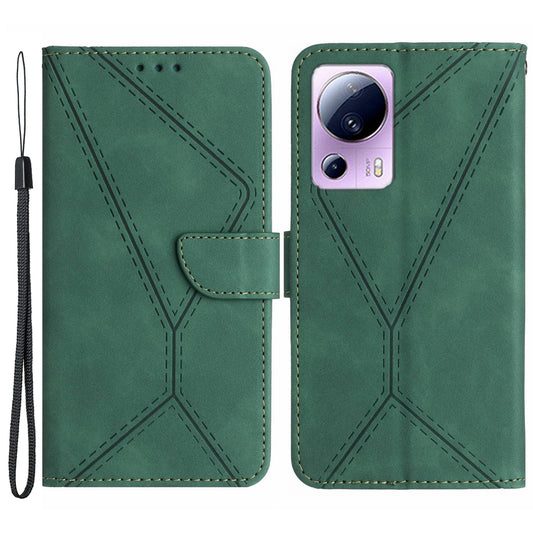 HT05 Phone Case for Xiaomi 13 Lite / Civi 2 5G Leather Flip Cover Skin-touch Wallet Shell with Strap