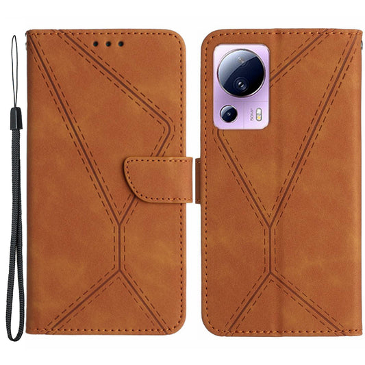 HT05 Phone Case for Xiaomi 13 Lite / Civi 2 5G Leather Flip Cover Skin-touch Wallet Shell with Strap