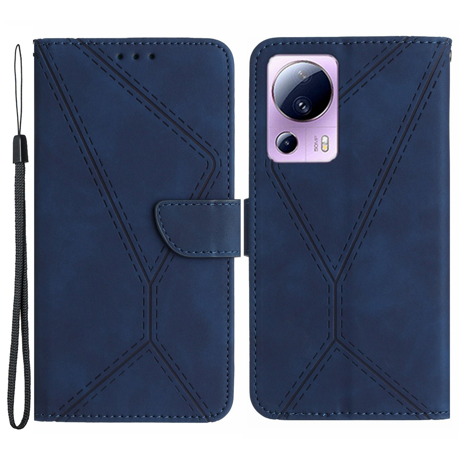 HT05 Phone Case for Xiaomi 13 Lite / Civi 2 5G Leather Flip Cover Skin-touch Wallet Shell with Strap
