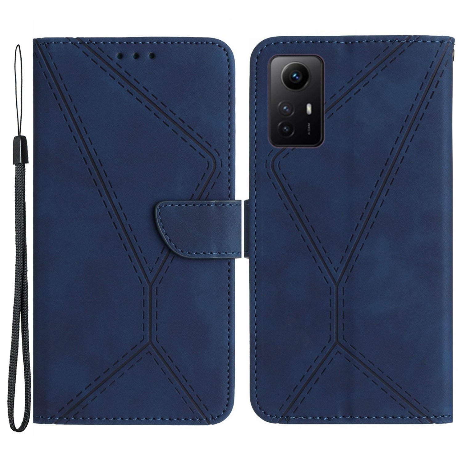 HT05 Phone Case for Xiaomi Redmi Note 12S 4G Wallet Stand Skin-touch Imprinted Line PU Leather Cover