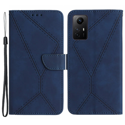 HT05 Phone Case for Xiaomi Redmi Note 12S 4G Wallet Stand Skin-touch Imprinted Line PU Leather Cover