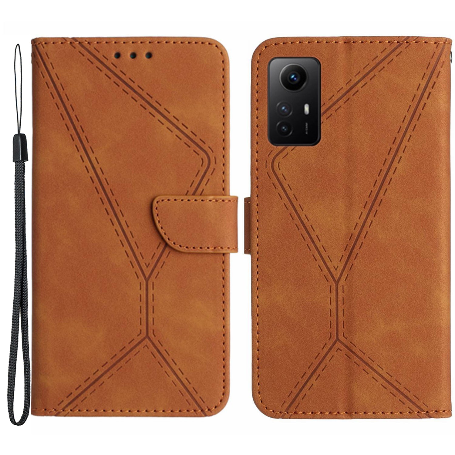HT05 Phone Case for Xiaomi Redmi Note 12S 4G Wallet Stand Skin-touch Imprinted Line PU Leather Cover