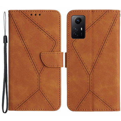 HT05 Phone Case for Xiaomi Redmi Note 12S 4G Wallet Stand Skin-touch Imprinted Line PU Leather Cover