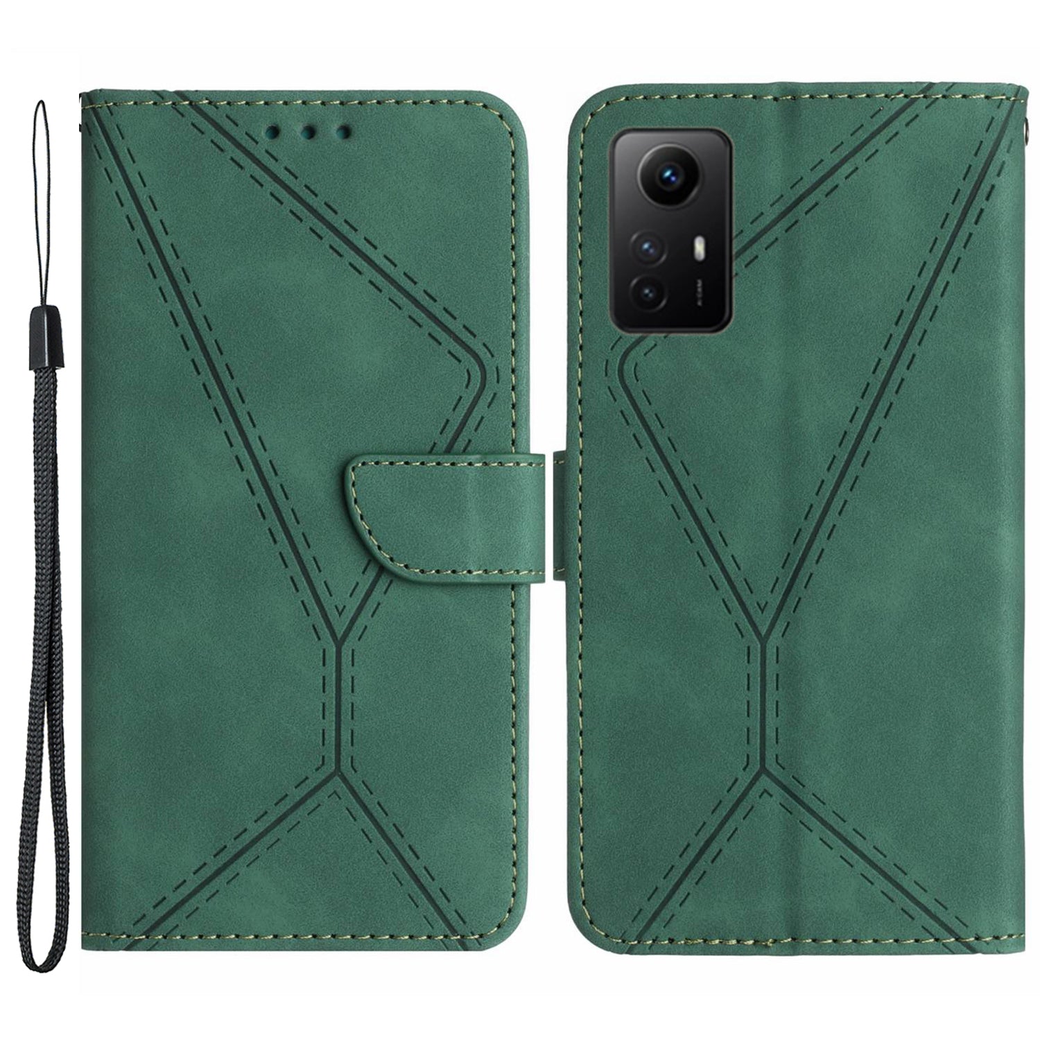 HT05 Phone Case for Xiaomi Redmi Note 12S 4G Wallet Stand Skin-touch Imprinted Line PU Leather Cover