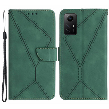 HT05 Phone Case for Xiaomi Redmi Note 12S 4G Wallet Stand Skin-touch Imprinted Line PU Leather Cover