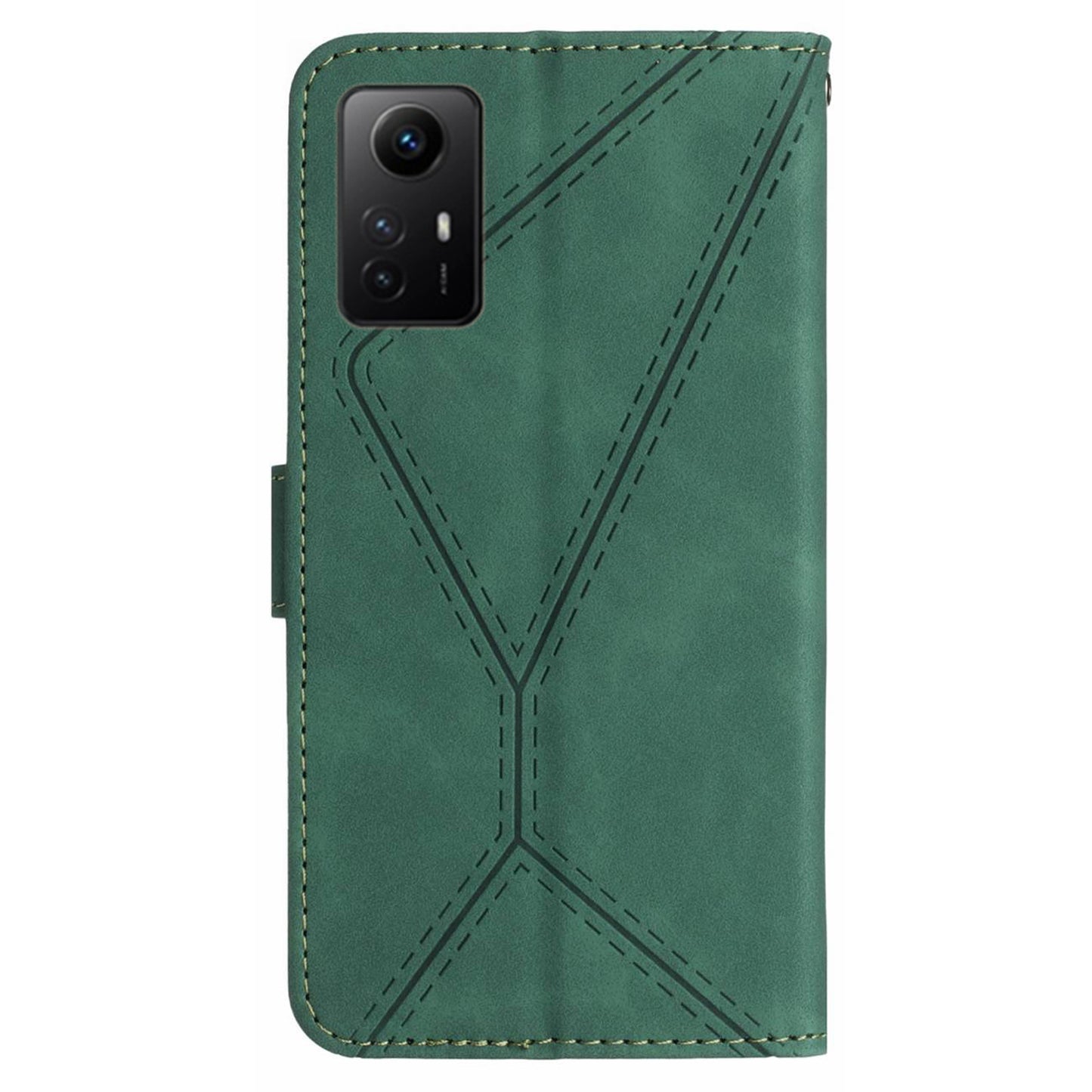 HT05 Phone Case for Xiaomi Redmi Note 12S 4G Wallet Stand Skin-touch Imprinted Line PU Leather Cover