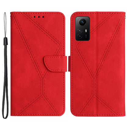 HT05 Phone Case for Xiaomi Redmi Note 12S 4G Wallet Stand Skin-touch Imprinted Line PU Leather Cover