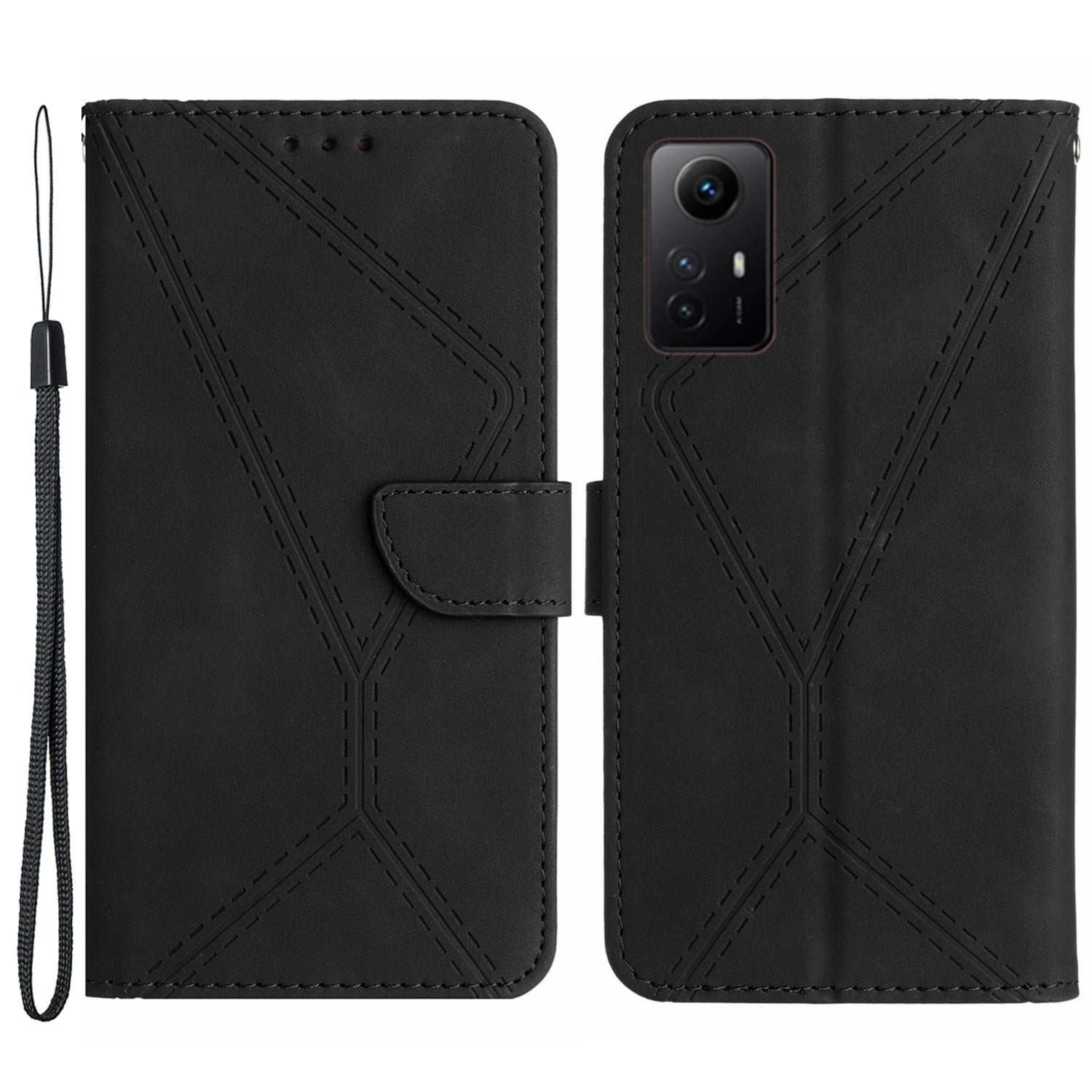 HT05 Phone Case for Xiaomi Redmi Note 12S 4G Wallet Stand Skin-touch Imprinted Line PU Leather Cover