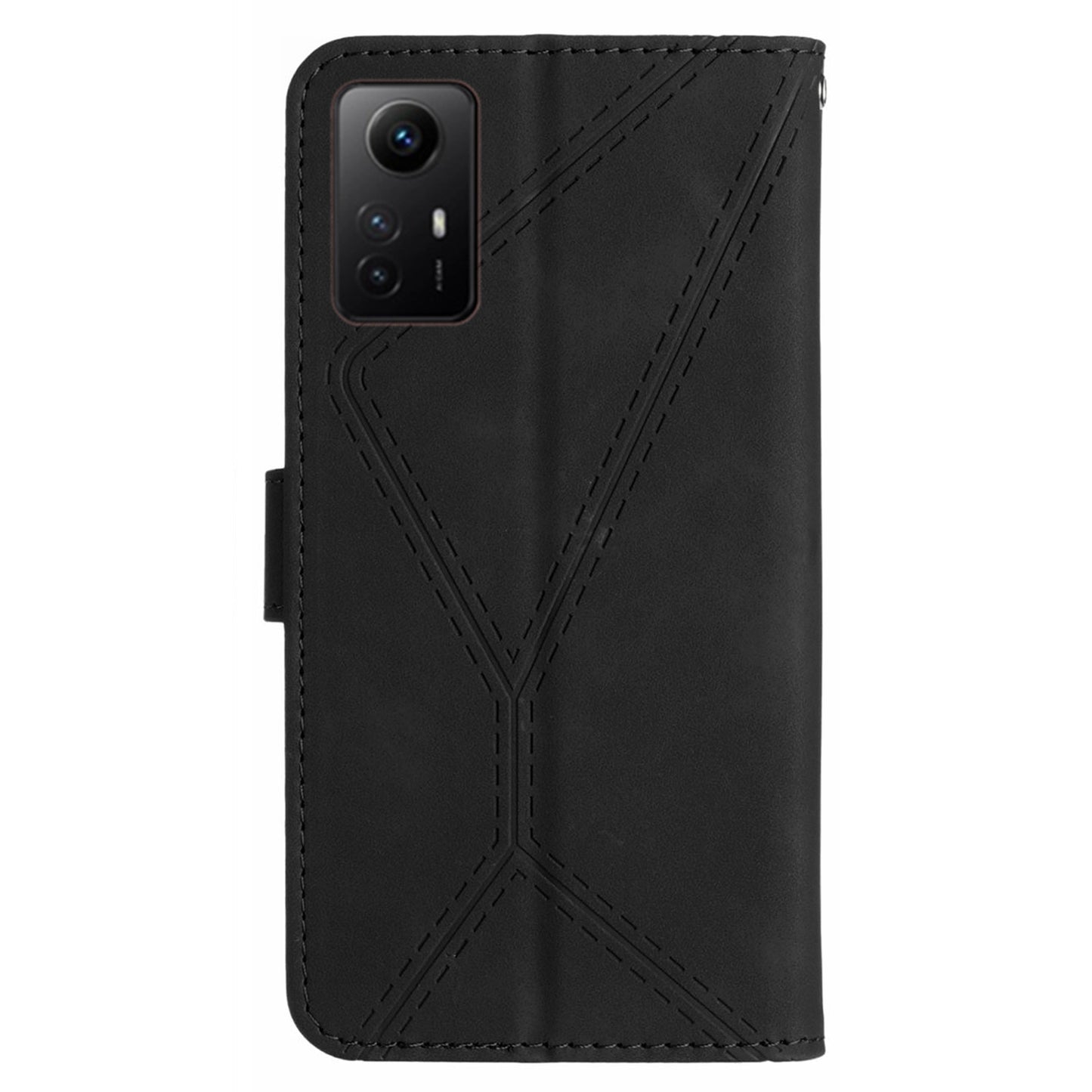 HT05 Phone Case for Xiaomi Redmi Note 12S 4G Wallet Stand Skin-touch Imprinted Line PU Leather Cover