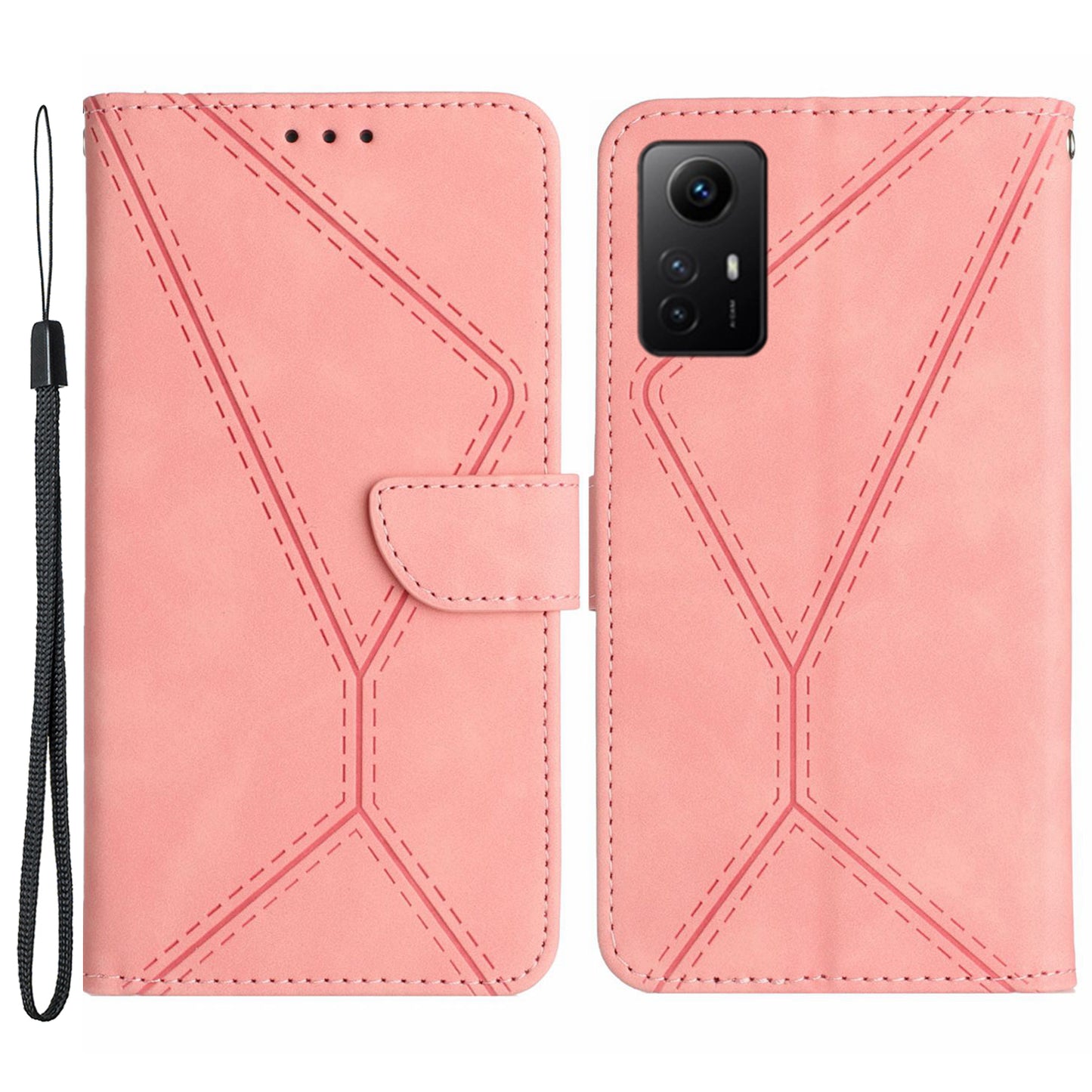 HT05 Phone Case for Xiaomi Redmi Note 12S 4G Wallet Stand Skin-touch Imprinted Line PU Leather Cover