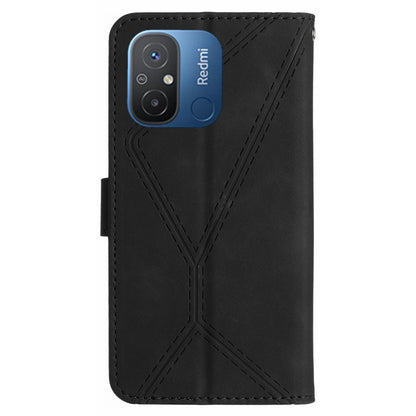 HT05 For Xiaomi Poco C55 4G / Redmi 11A 4G / 12C 4G Phone Case Wallet Stand Skin-touch Imprinted Line PU Leather Cover