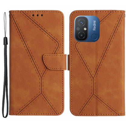 HT05 For Xiaomi Poco C55 4G / Redmi 11A 4G / 12C 4G Phone Case Wallet Stand Skin-touch Imprinted Line PU Leather Cover