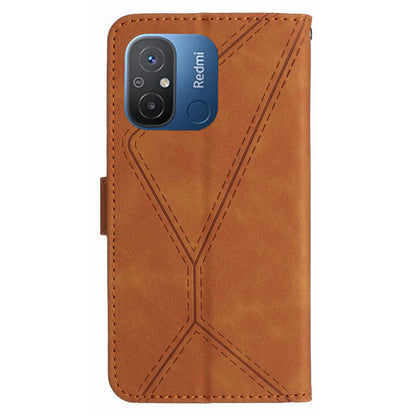 HT05 For Xiaomi Poco C55 4G / Redmi 11A 4G / 12C 4G Phone Case Wallet Stand Skin-touch Imprinted Line PU Leather Cover