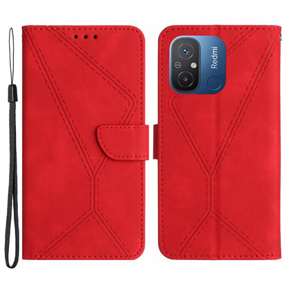 HT05 For Xiaomi Poco C55 4G / Redmi 11A 4G / 12C 4G Phone Case Wallet Stand Skin-touch Imprinted Line PU Leather Cover