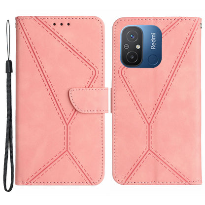 HT05 For Xiaomi Poco C55 4G / Redmi 11A 4G / 12C 4G Phone Case Wallet Stand Skin-touch Imprinted Line PU Leather Cover
