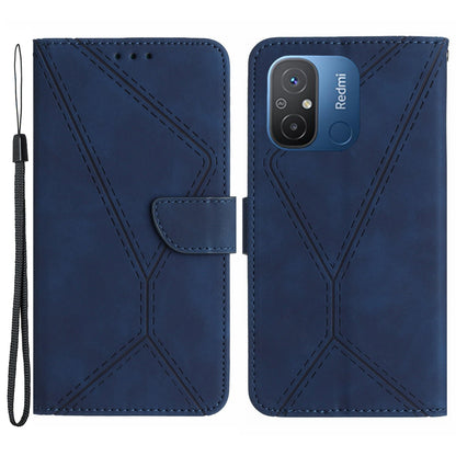 HT05 For Xiaomi Poco C55 4G / Redmi 11A 4G / 12C 4G Phone Case Wallet Stand Skin-touch Imprinted Line PU Leather Cover
