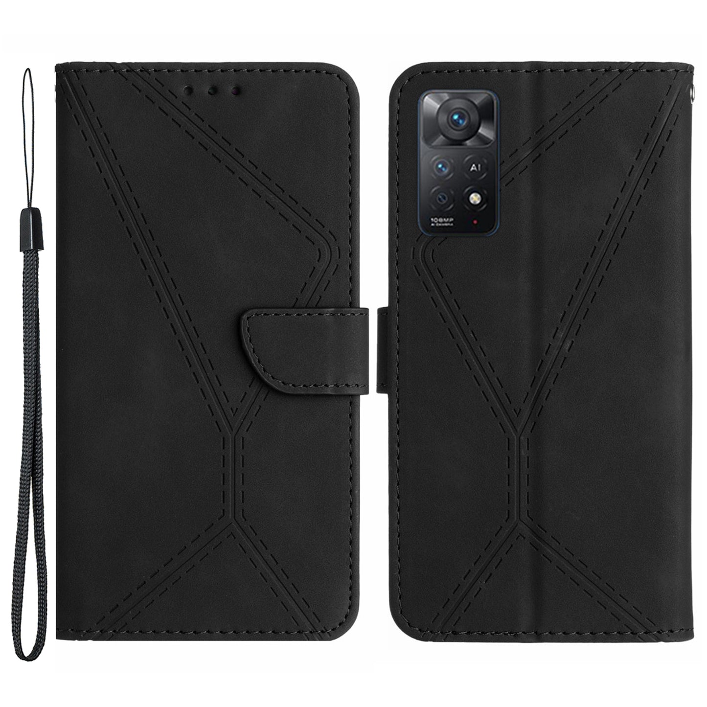 HT05 for Xiaomi Redmi Note 12 Pro 4G / Note 11 Pro 4G (MediaTek) / Note 11 Pro 5G (Qualcomm) Imprinted Line Phone Case Leather Cover Wallet