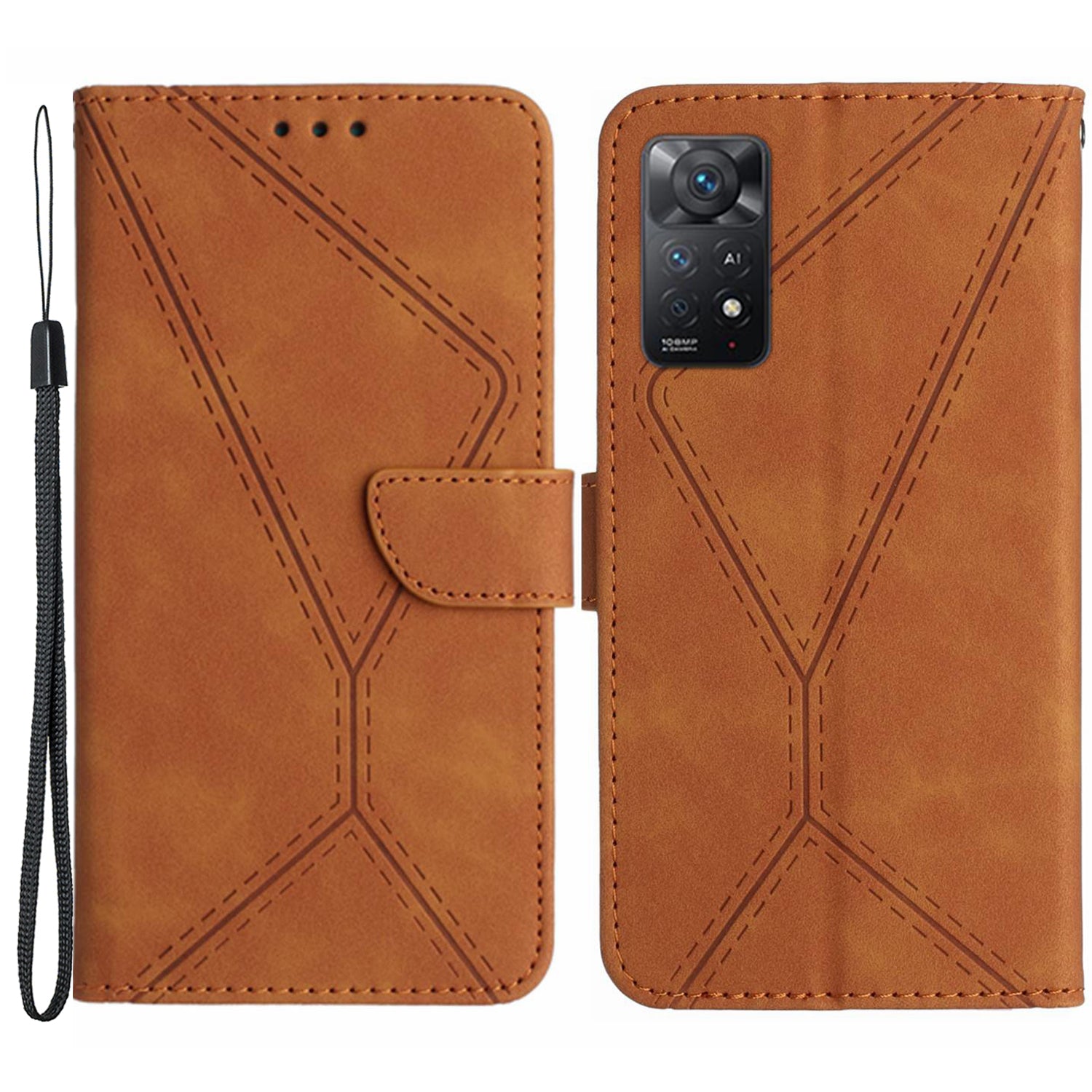 HT05 for Xiaomi Redmi Note 12 Pro 4G / Note 11 Pro 4G (MediaTek) / Note 11 Pro 5G (Qualcomm) Imprinted Line Phone Case Leather Cover Wallet