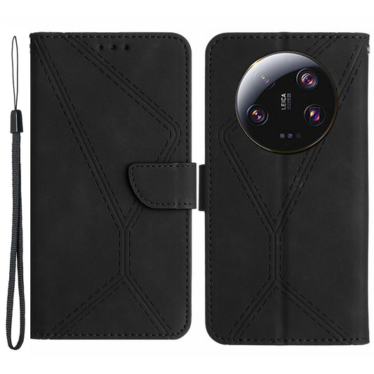 HT05 For Xiaomi 13 Ultra Imprinted Line Skin-touch Phone Case Wallet Stand PU Leather Cover