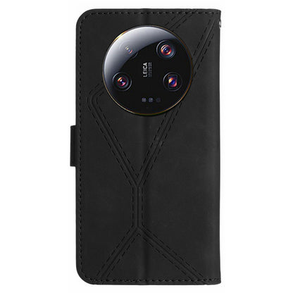 HT05 For Xiaomi 13 Ultra Imprinted Line Skin-touch Phone Case Wallet Stand PU Leather Cover