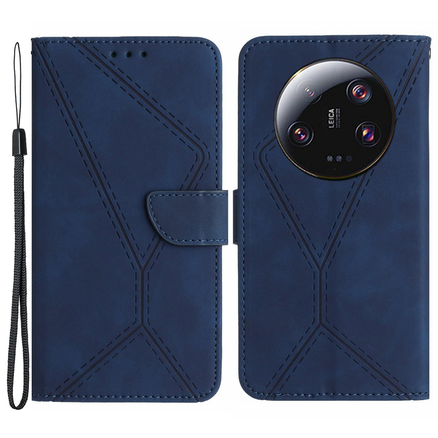 HT05 For Xiaomi 13 Ultra Imprinted Line Skin-touch Phone Case Wallet Stand PU Leather Cover