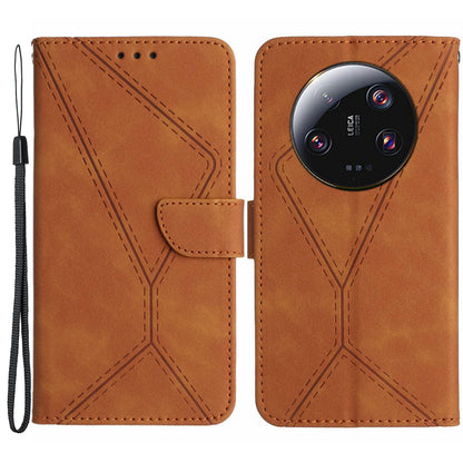 HT05 For Xiaomi 13 Ultra Imprinted Line Skin-touch Phone Case Wallet Stand PU Leather Cover