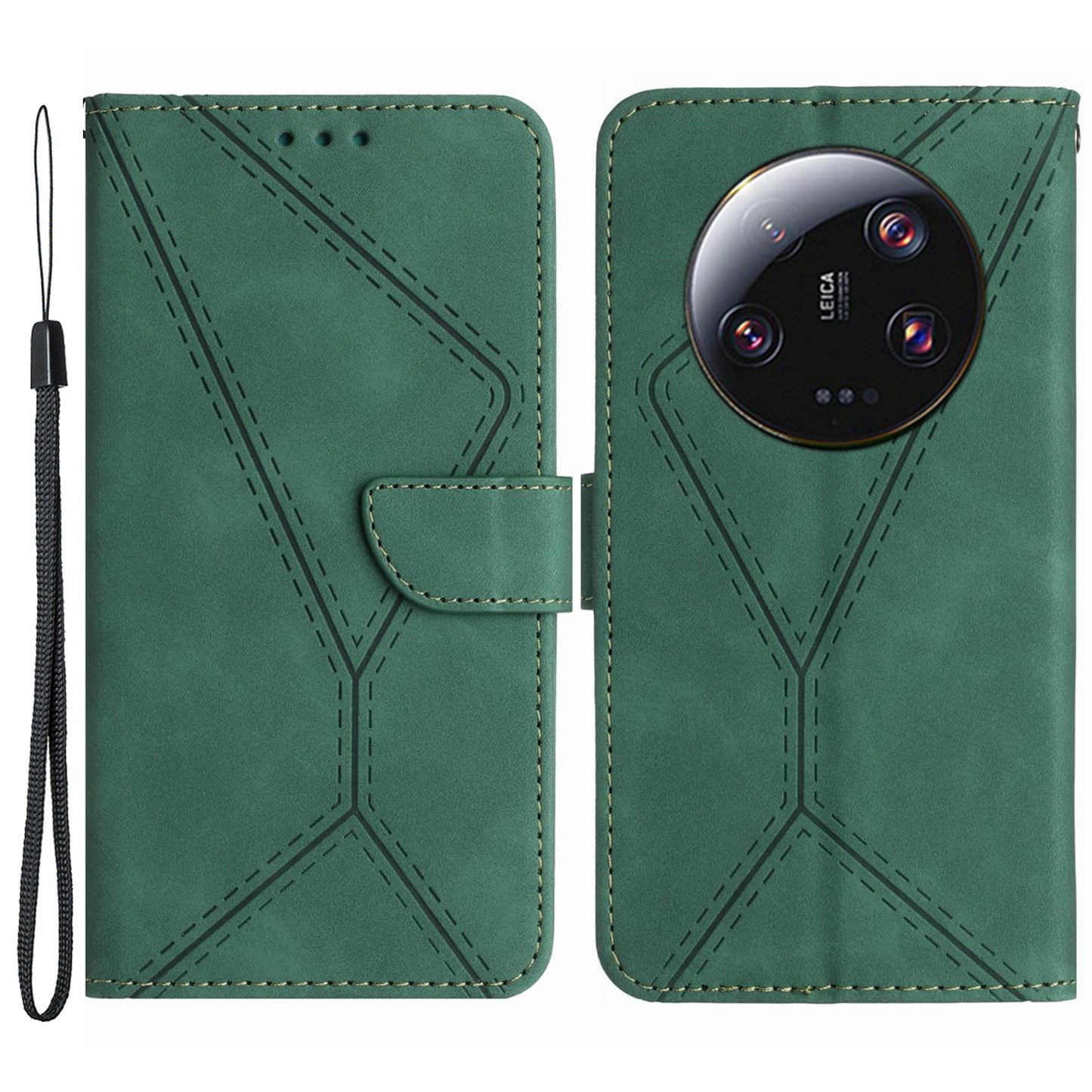 HT05 For Xiaomi 13 Ultra Imprinted Line Skin-touch Phone Case Wallet Stand PU Leather Cover