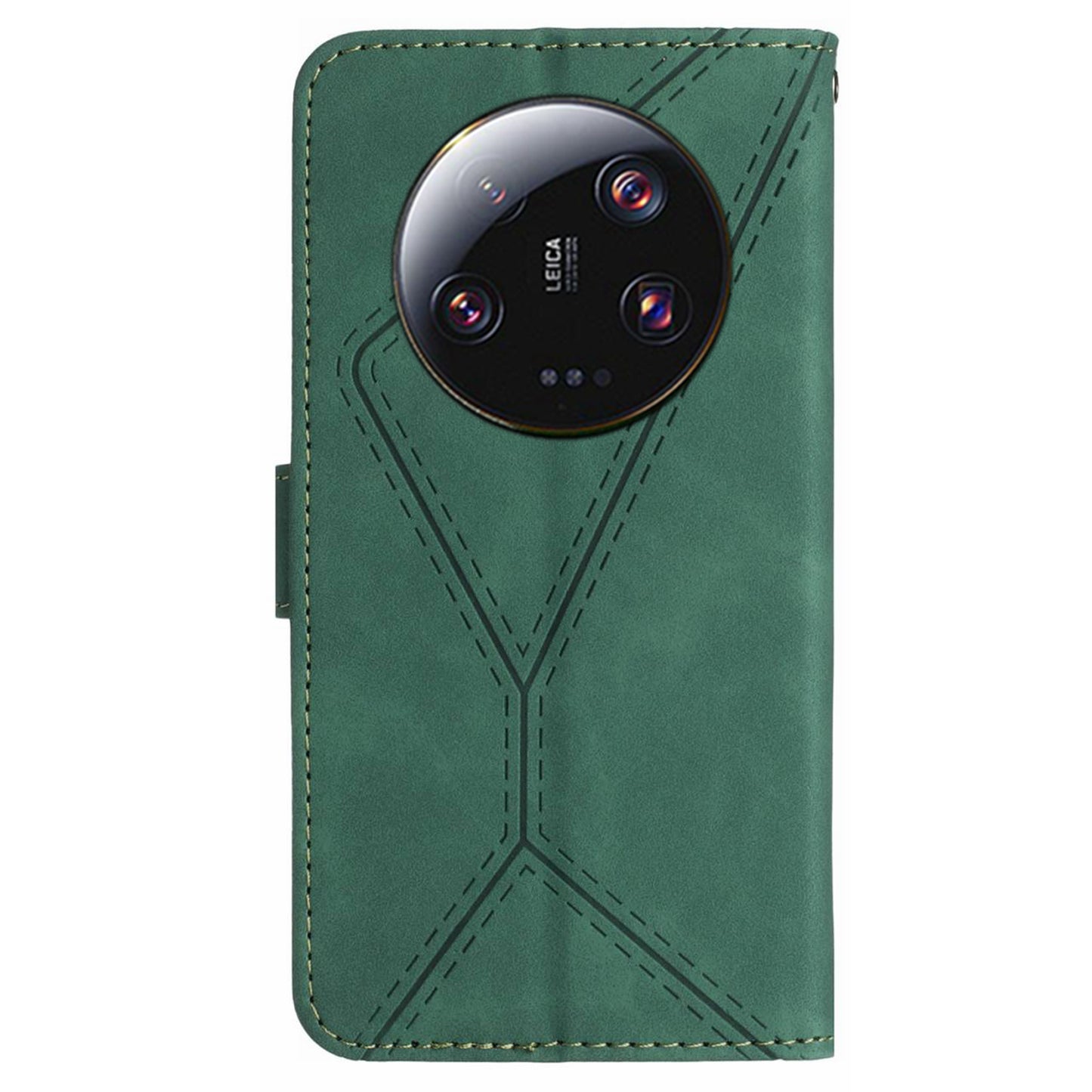 HT05 For Xiaomi 13 Ultra Imprinted Line Skin-touch Phone Case Wallet Stand PU Leather Cover