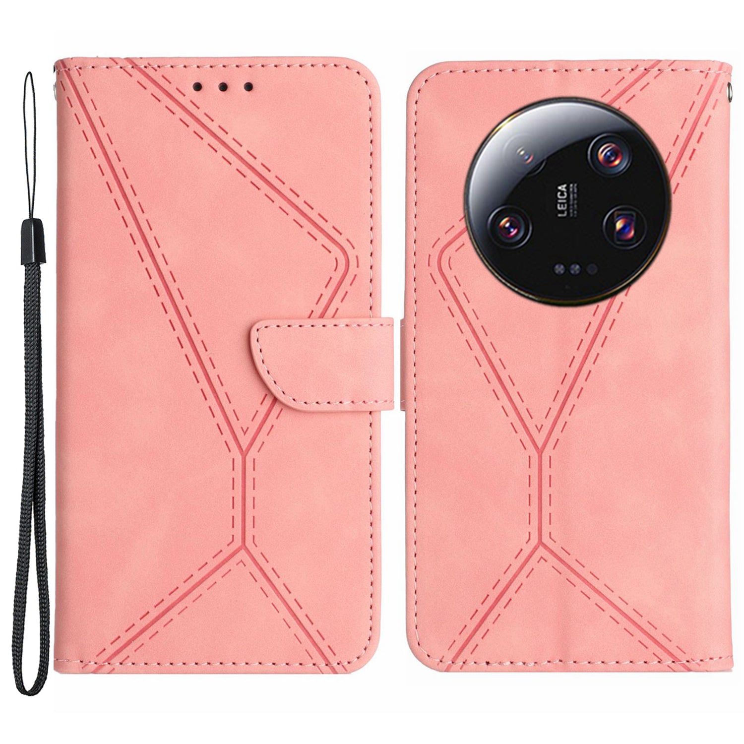 HT05 For Xiaomi 13 Ultra Imprinted Line Skin-touch Phone Case Wallet Stand PU Leather Cover