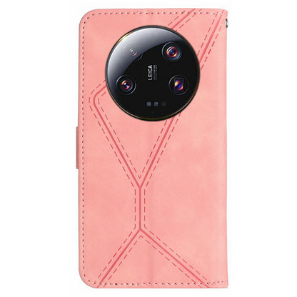 HT05 For Xiaomi 13 Ultra Imprinted Line Skin-touch Phone Case Wallet Stand PU Leather Cover