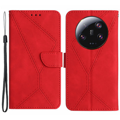 HT05 For Xiaomi 13 Ultra Imprinted Line Skin-touch Phone Case Wallet Stand PU Leather Cover