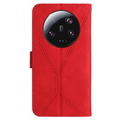 HT05 For Xiaomi 13 Ultra Imprinted Line Skin-touch Phone Case Wallet Stand PU Leather Cover