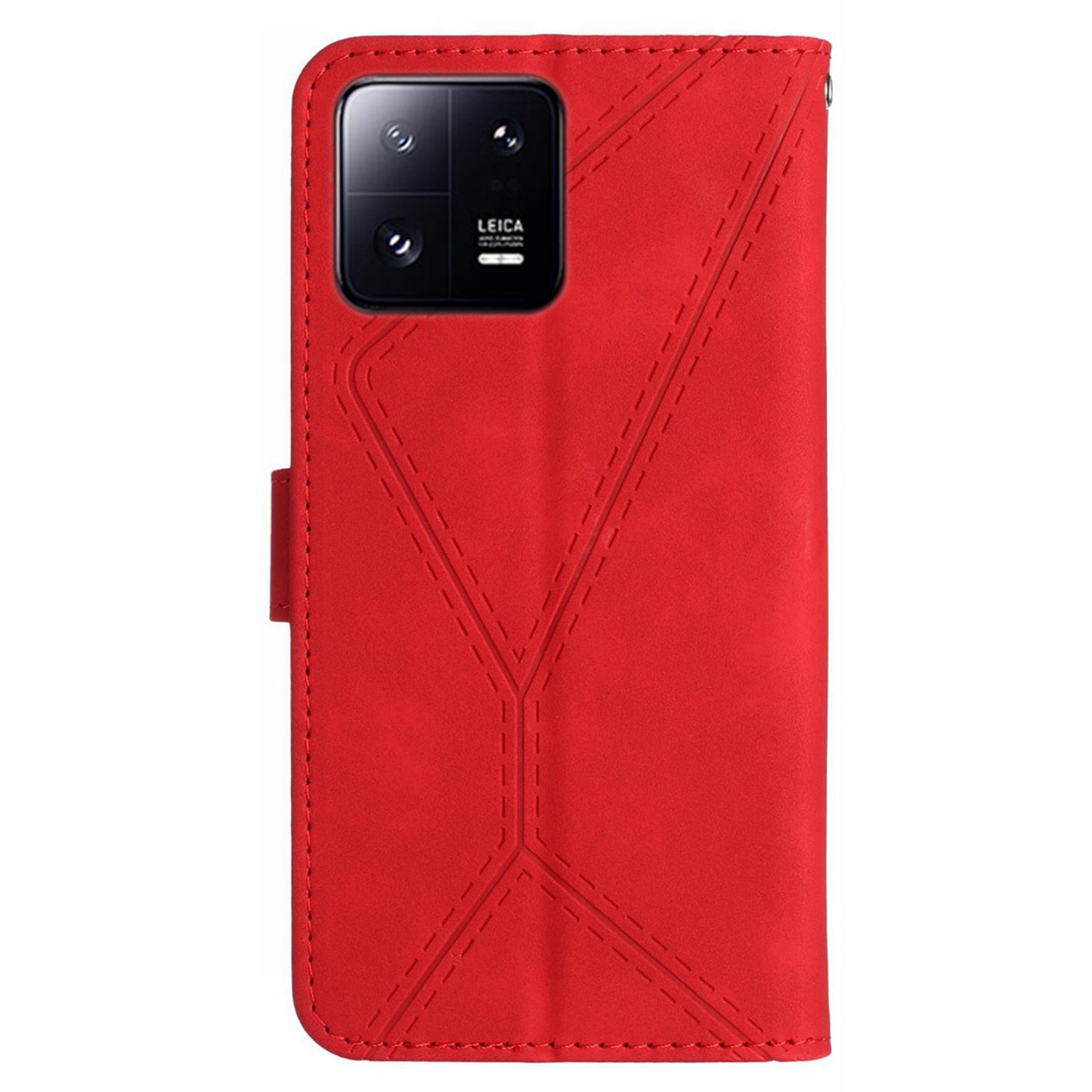 HT05 For Xiaomi 13 Imprinted Line Phone Cover Case Anti-Dust Wallet Stand Skin-touch Leather Shell