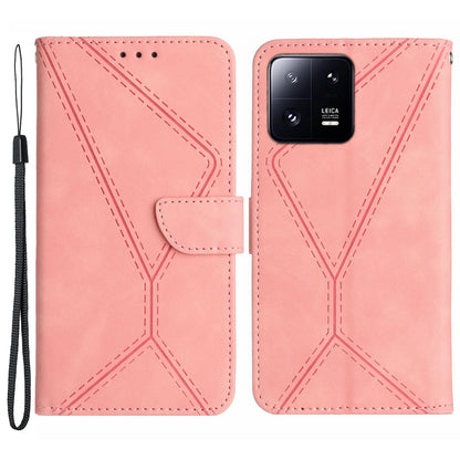 HT05 For Xiaomi 13 Imprinted Line Phone Cover Case Anti-Dust Wallet Stand Skin-touch Leather Shell