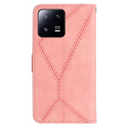 HT05 For Xiaomi 13 Imprinted Line Phone Cover Case Anti-Dust Wallet Stand Skin-touch Leather Shell