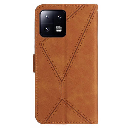 HT05 For Xiaomi 13 Imprinted Line Phone Cover Case Anti-Dust Wallet Stand Skin-touch Leather Shell