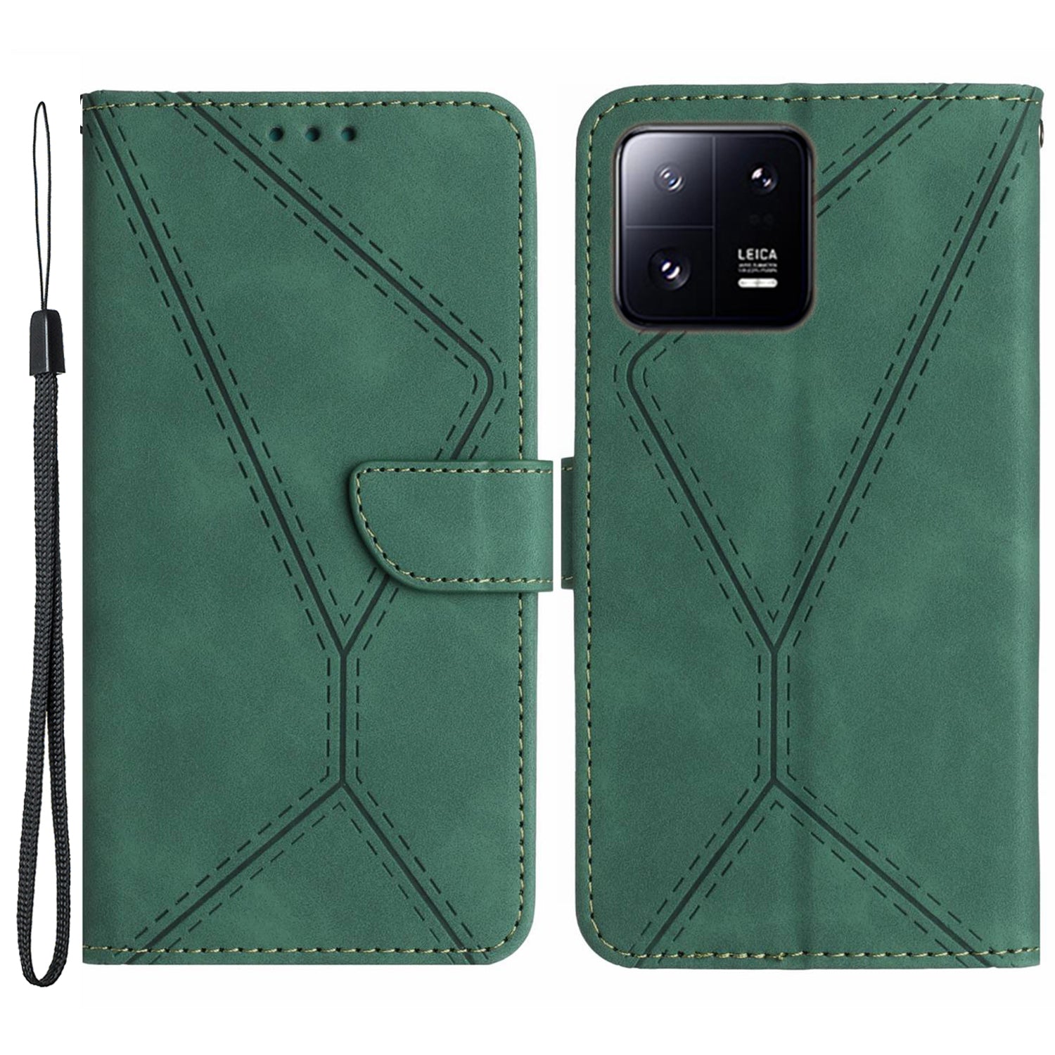 HT05 For Xiaomi 13 Imprinted Line Phone Cover Case Anti-Dust Wallet Stand Skin-touch Leather Shell