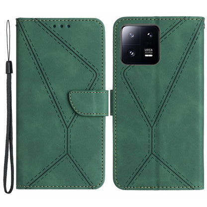 HT05 For Xiaomi 13 Imprinted Line Phone Cover Case Anti-Dust Wallet Stand Skin-touch Leather Shell
